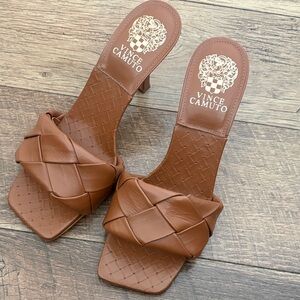 Vince Camuto Braided Cognac Leather Slide Sandals